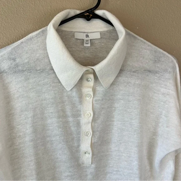 banana republic linen blend long sleeve johnny collar shirt iced vanilla - Picture 4 of 10